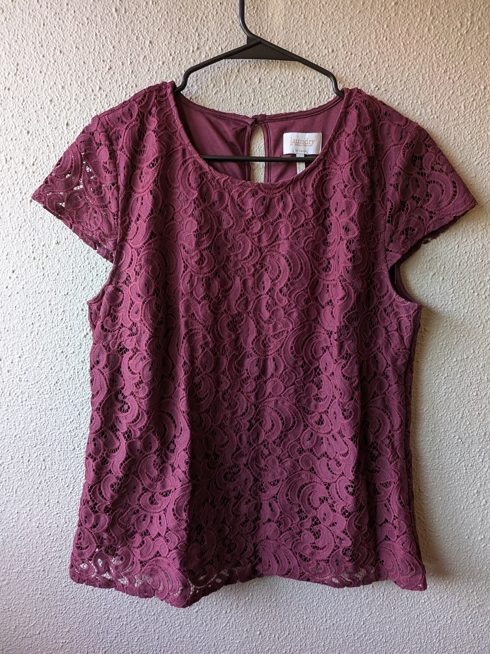 Laundry By Shelli Segal Plum Lace Short-Sleeve Top